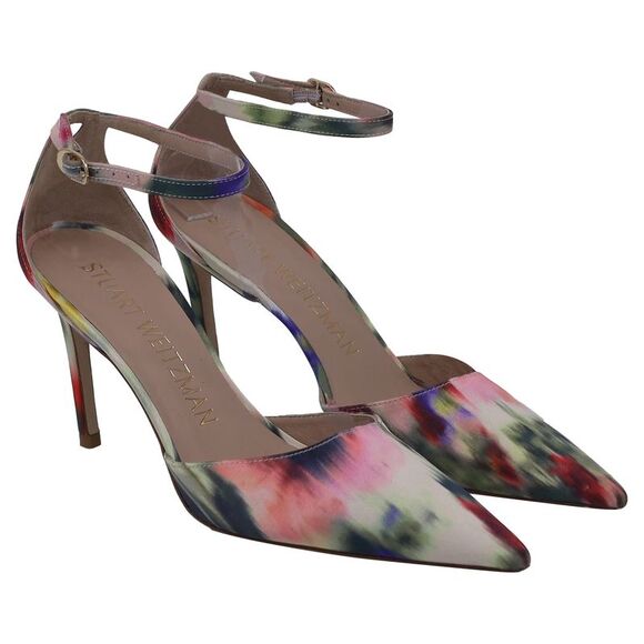 Stuart Weitzman Stuart 85 Strap Pumps Watercolor in Multicolor Satin